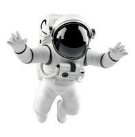 Cosmonaut reaching out in zero gravity transparent image. Floating astronaut mascot isolated cutout 3d render. Weightless spaceman in white spacesuit cut out clipart design character png