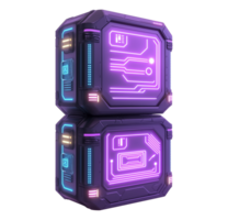 Futuristic neon data storage unit image isolated transparent. High-tech advanced AI computing. Digital security. Cyber technology cutout element object photography png