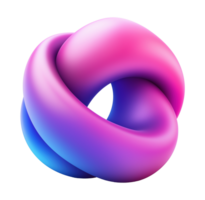 Smooth interwoven torus in vibrant gradient colors transparent image. Futuristic abstract sculpture isolated cutout 3d render. Surreal form cut out clipart design element png