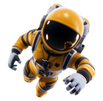 Zero gravity astronaut in orange spacesuit transparent image. Cosmic adventure. Floating spaceman isolated cutout 3d render. Interstellar travel cut out clipart design character png
