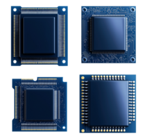 Advanced microprocessors on circuit boards image set isolated transparent. Cutting-edge computing technology cut outs collection. Electronic innovation cutouts elements objects png
