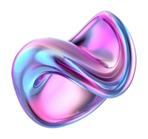 Futuristic liquid metal abstract shape with smooth glossy transparent image. Iridescent holographic sculpture isolated cutout 3d render. Chromatic cut out clipart design element png