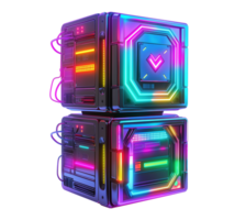 Cyberpunk AI processing unit with vibrant neon lights image isolated transparent. Advanced computing cut out. High-speed data processing cutout element object photography png