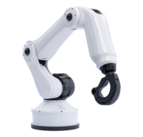White industrial robotic arm with precision gripper image isolated transparent. Industry automation, manufacturing cut out. Smart factory cutout element object photography png