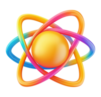 Vibrant atom model with rainbow orbits transparent image. Physics, quantum mechanics. Chemistry electron isolated cutout 3d render. Molecular science cut out clipart design element png