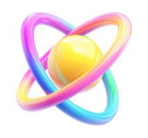 Artistic atom representation with glossy orbits transparent image, . Physics, quantum mechanics. Electron isolated cutout 3d render. Molecular science cut out clipart design element png