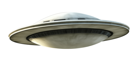 Classic flying saucer with smooth metallic finish image isolated transparent. Advanced spacecraft cut out. Unidentified extraterrestrial object cutout element photography png