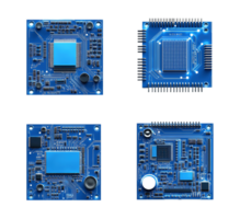High-tech microcontroller boards with components image set isolated transparent, . Circuits, processors, capacitors cut outs collection. Hardware cutouts elements objects png