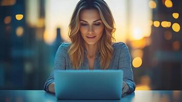 Team members in casual attire collaborating with a laptop discussing ideas in a high-tech office setting photo