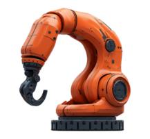 Heavy-duty orange industrial robotic arm image isolated transparent, . Advanced automation manufacturing cut out . Factory robot technology cutout element object photography png
