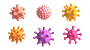 Soft and abstract virus models in unique shapes transparent image set, . Microorganisms isolated cutouts 3d render. Microbiology, virology cut outs cliparts design elements collection png
