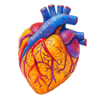 Anatomical human heart with cardiovascular arteries image isolated transparent, . Blood circulation. Internal organ cut out . Biological study cutout element object photography png
