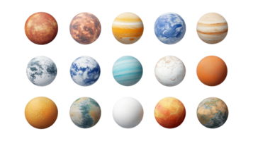 Cosmic bodies and detailed planets image set isolated transparent, . Celestial objects cut outs collection. Astronomy astrophysics. Planetary science universe cutouts elements png