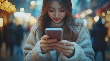 Executive reading messages on mobile phone office background, modern technology in business. photo
