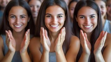 Business team clapping and celebrating, representing accomplishment of business objectives photo