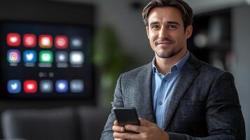 Dynamic social commerce scene, customers making purchases from posts, influencer recommendations, digital experience photo