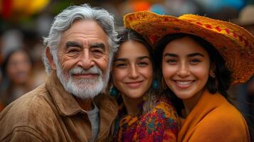 familia de todas generaciones posando para un foto en frente de un histórico Monumento, alegre expresiones, diverso siglos, un eterno recuerdo momento