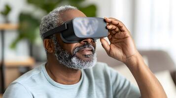 A professional analyzing complex data with futuristic hologram elements in a modern office. photo