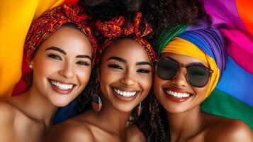 Group of diverse individuals smiling together representing unity and inclusivity photo