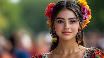 Traditional Latin American dance performance during a lively celebration with colorful costumes and music. photo