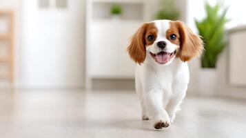 Pet owner walking out of a clinic with happy spayed dog, responsible ownership, 3D rendering photo