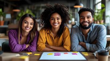 creative team brainstorming business target markets, vibrant sticky notes on a board, teamwork and innovation theme, casual yet professional setting photo