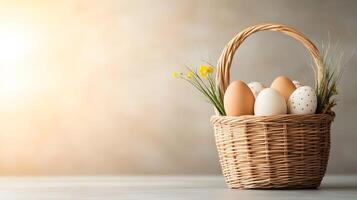 A charming display of Easter baskets filled with eggs, candies, and small gifts in a sunny setting photo