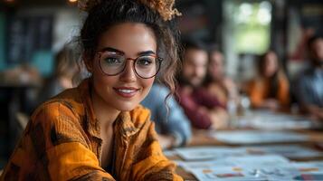 Diverse group of professionals working on financial models using AI-driven tools photo
