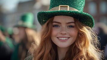 Celebrating St Patricks Day parade with crowds of people enjoying the festivities and traditional Irish music photo