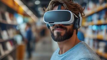 Modern entrepreneur using virtual reality tools to create innovative business solutions. photo