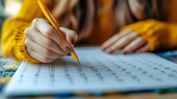 Young student marking important dates on a calendar for efficient time management photo