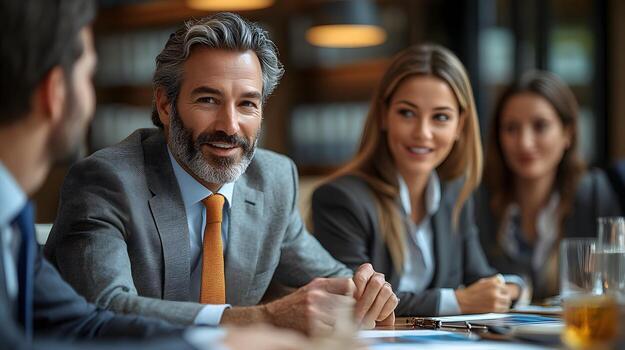 Group of executives evaluating operational metrics with engaging data visuals photo