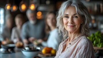 Scene of a senior woman using voice commands on an AI-powered home assistant in a bright kitchen photo