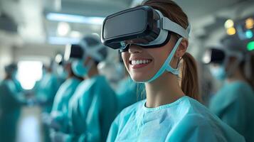 Medical professionals using augmented reality combined with AI for complex surgeries. photo