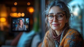 Family using telemedicine services with AI driven diagnostics during a call photo