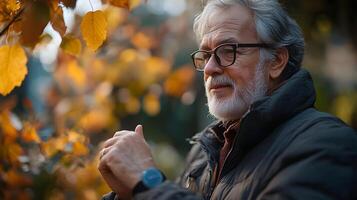 Senior citizen using a smartwatch for continuous health monitoring with AI integration photo