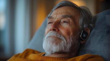 AI analyzing sleep patterns and vitals from a health tracker worn by an elderly patient photo