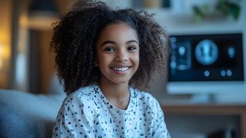 Family using telemedicine services with AI-driven diagnostics during a call photo
