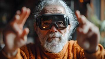 Senior exercising at home while AI tracks fitness metrics using wearable devices photo