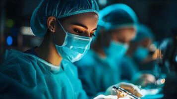 AI guiding surgeons during minimally invasive procedures in an advanced operating room. photo