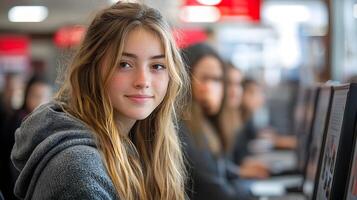 Students engaging with a virtual tutor for creative arts and design learning photo