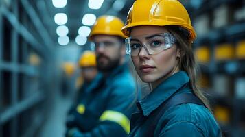 Engineers controlling automated production lines with AI-enhanced analytics photo
