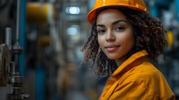 Factory managers using handheld devices to track production metrics powered by AI. photo