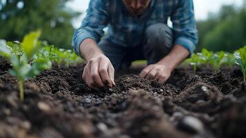 a farmer checking soil moisture analytics on a smart device photo