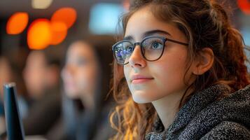 Bright classroom environment showcasing students solving quizzes on AI tools photo