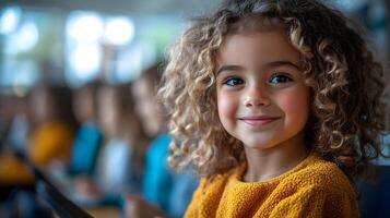 Students in a classroom using tablets with AI educational tools for interactive learning photo