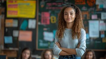 Classroom showing a teacher adapting lessons using AI tools for diverse learning needs photo
