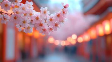 cherry blossoms in full bloom with a soft blurred background of the festival scene photo