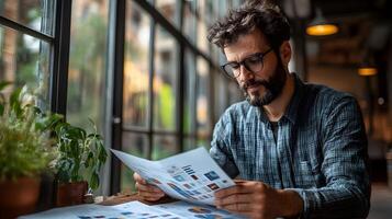 Marketing expert reviewing data-driven campaign results on multi-channel platforms, modern workspace setup photo
