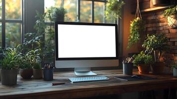 Modern professional desk setup including computer no screen content clipboard calculator coffee mug photo